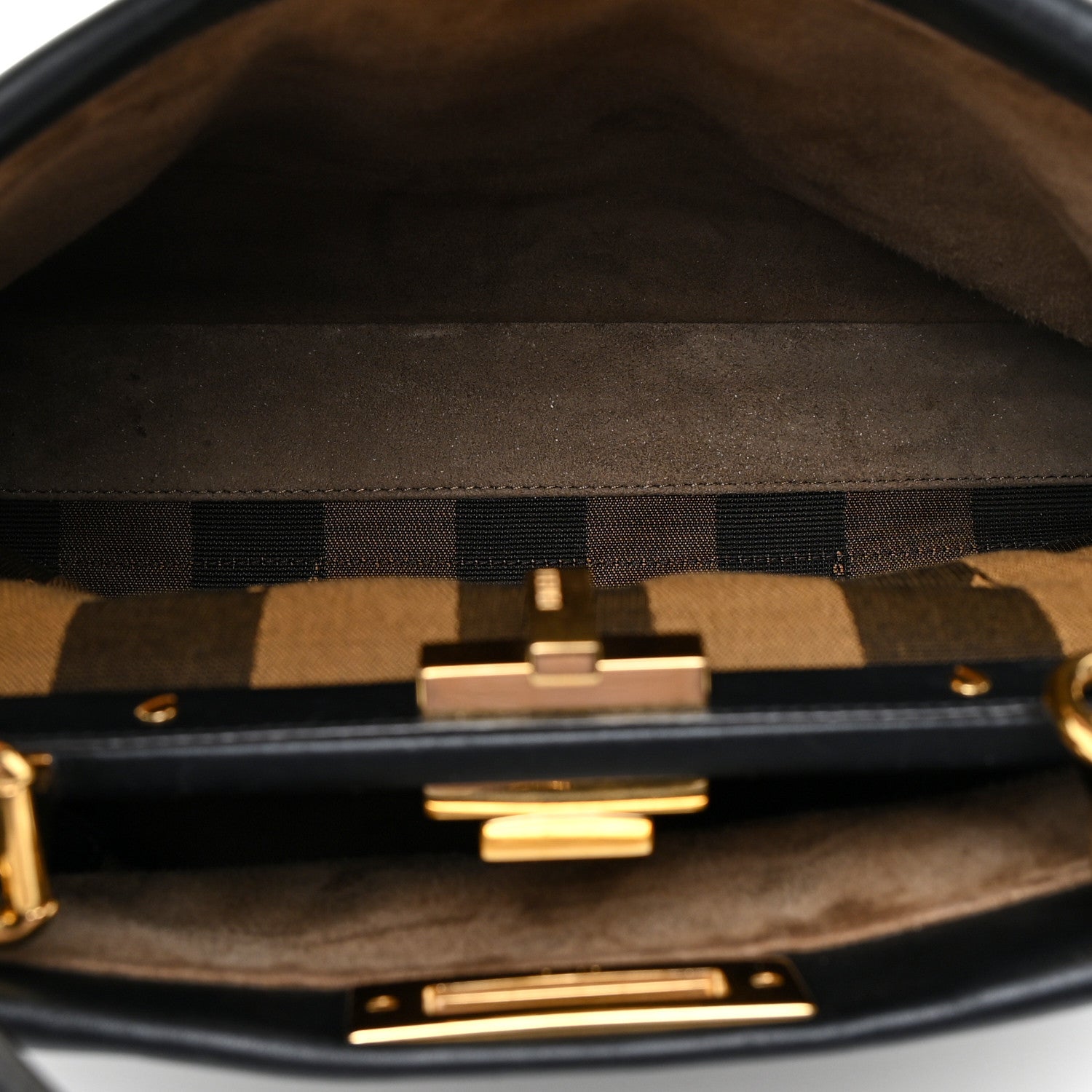 Fendi Vitello Morgan Fabric Jacquard Pequin Medium Peekaboo Iconic Satchel Black Tobacco 6 of 27