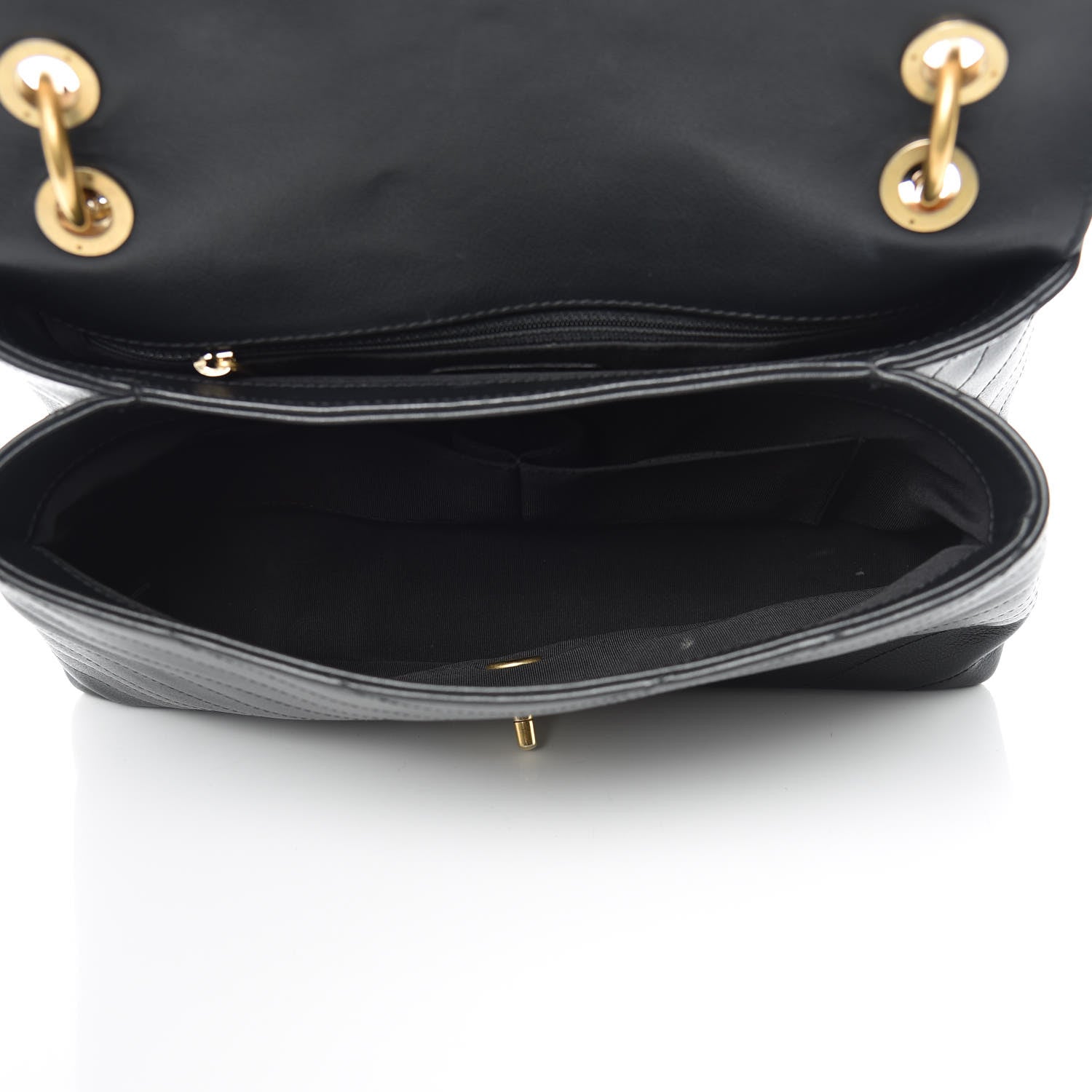 Chanel Grained Calfskin Elaphe Stitched Medium Chevron Chic Top Handle Flap Black 5 of 13