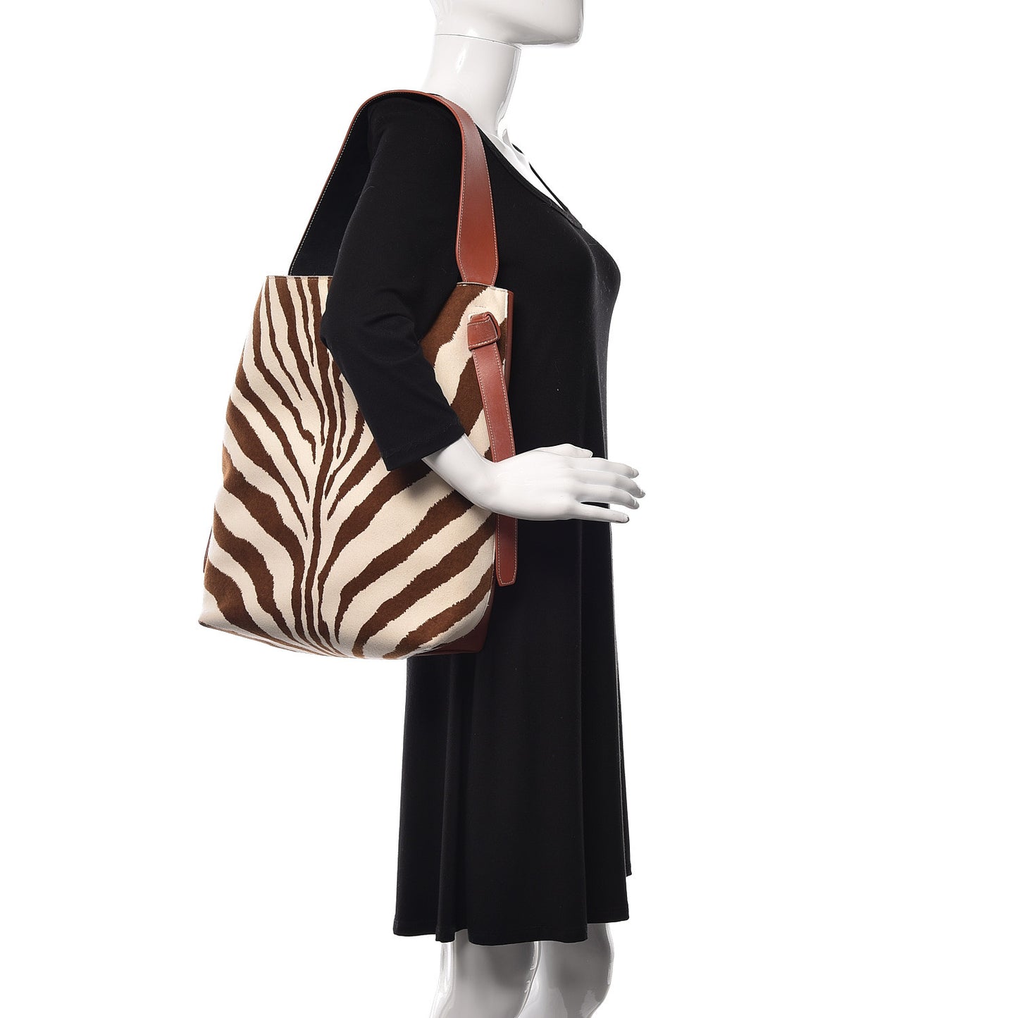 Shiny Smooth Calfskin Zebra Printed Calf Hair Small Twisted Cabas Chalk Brick