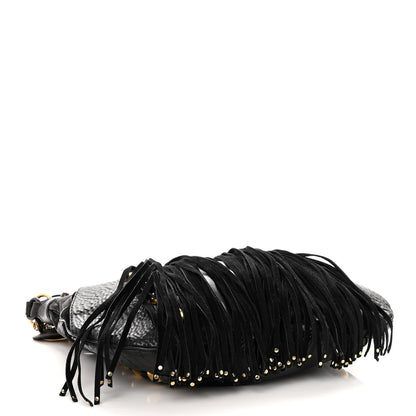 Gucci Calfskin Suede Fringe Babouska Hobo Black 4 of 15