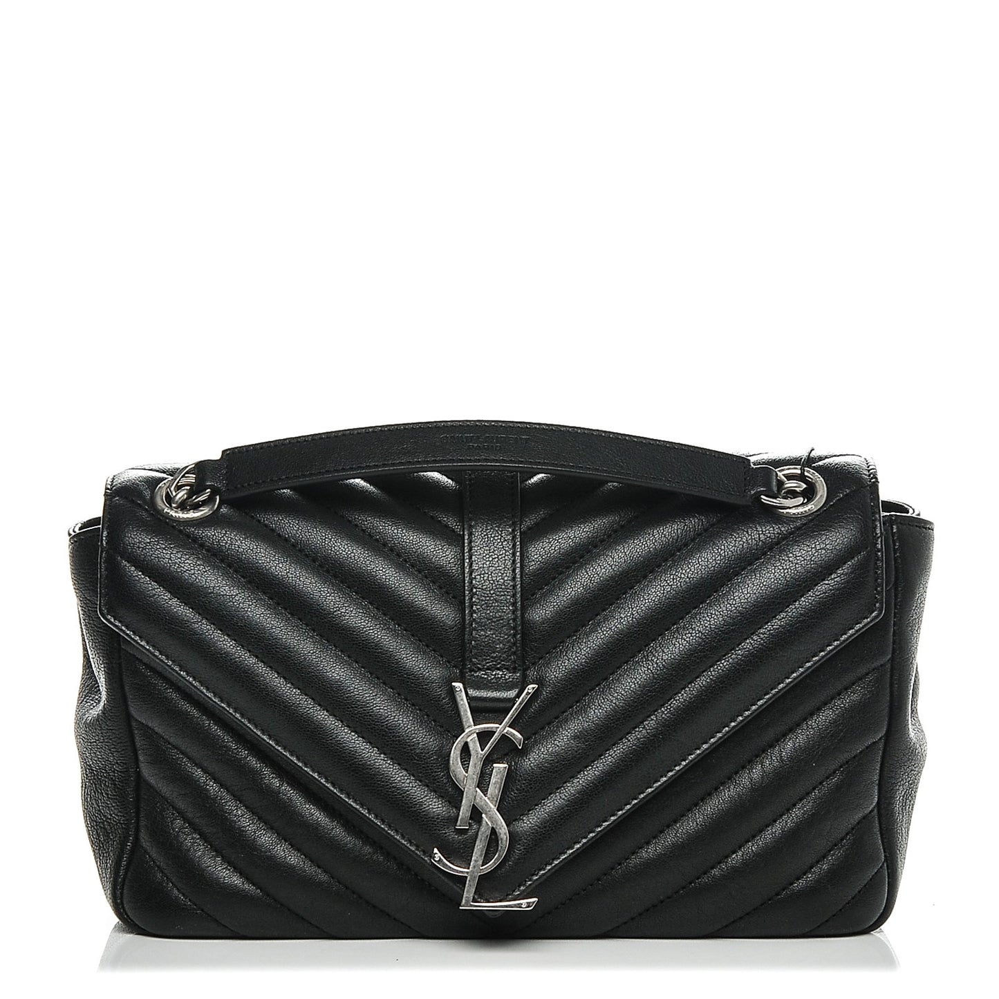 Sheepskin Matelasse Chevron Medium Monogram Chain Bag Black