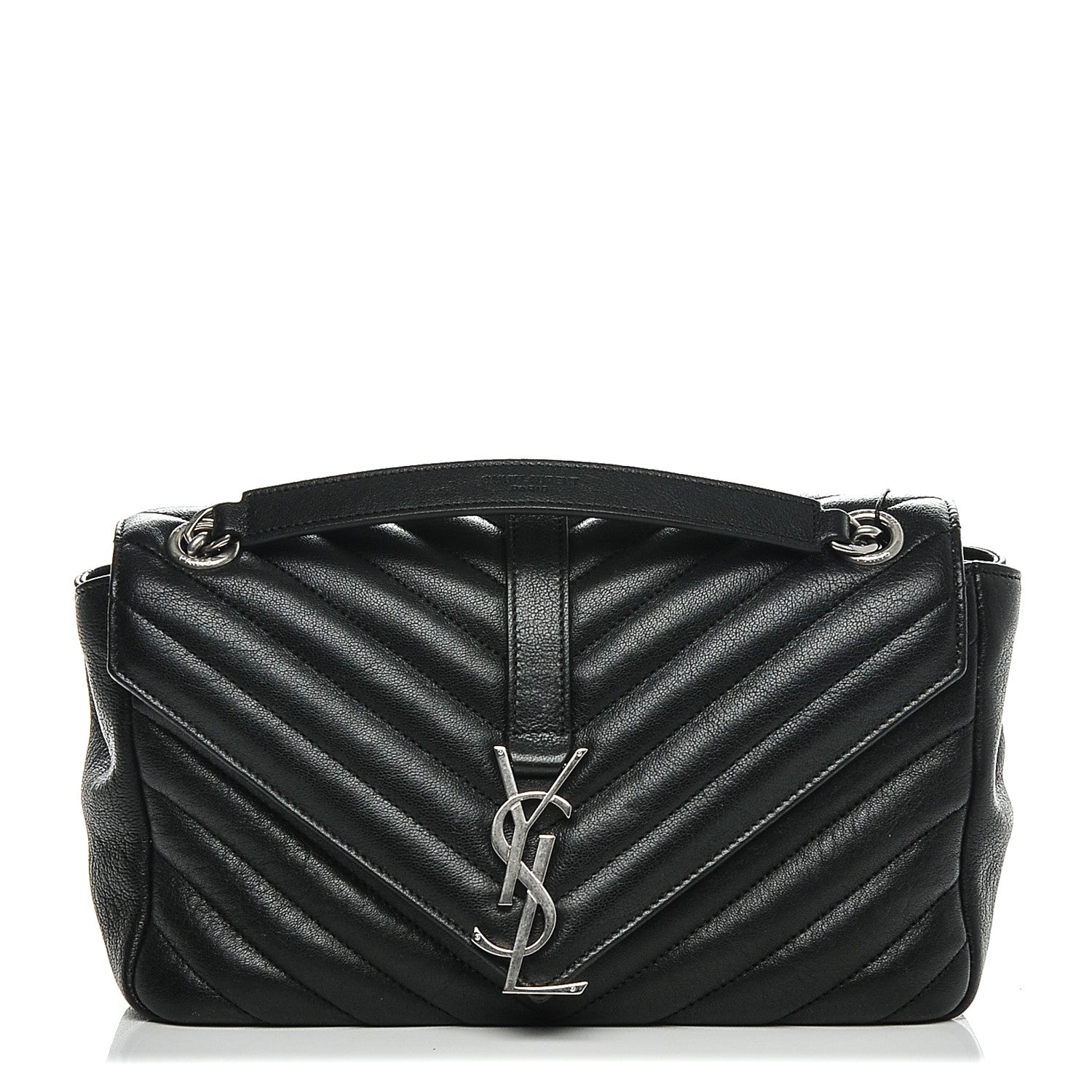 Saint Laurent Sheepskin Matelasse Chevron Medium Monogram Chain Bag Black 1 of 6