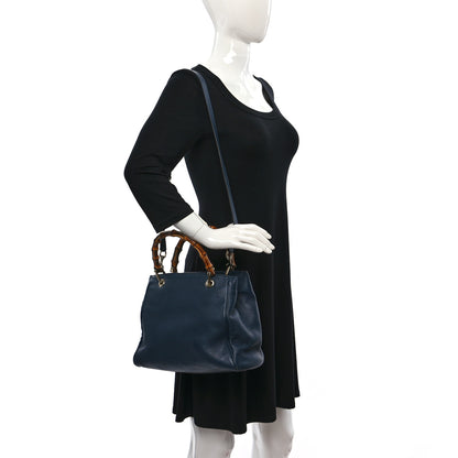 Gucci Calfskin Small Bamboo Shopper Tote Navy 2 of 12
