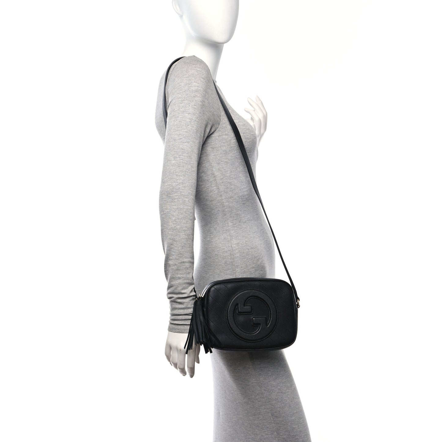 Sakai Be Green Calfskin Diagonal Stitched Small Blondie Shoulder Bag Black