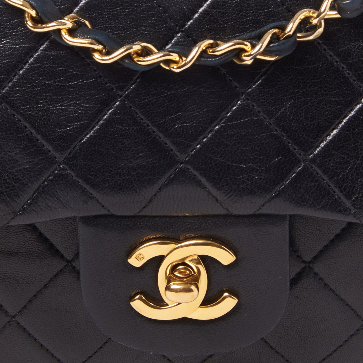 Lambskin Quilted Small Double Flap Black
