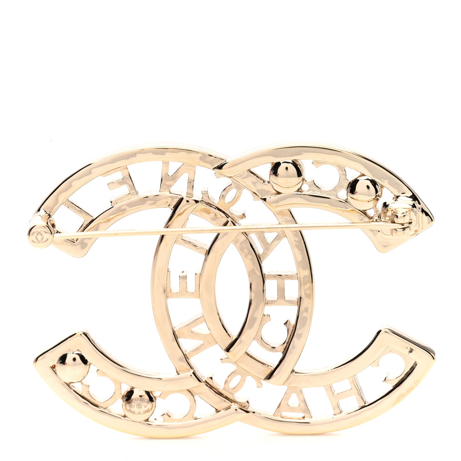 Chanel Crystal Pearl Coco CC Logo Brooch Gold 3 of 4