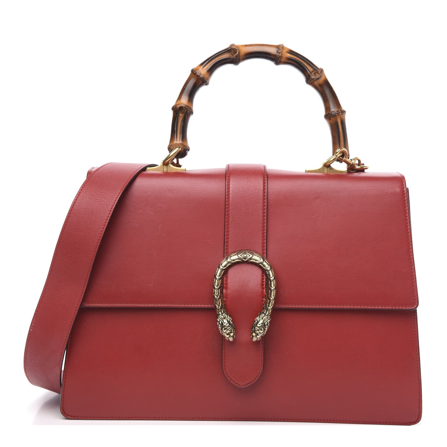 Moon Calfskin Web Large Dionysus Bamboo Top Handle Bag Hibiscus Red