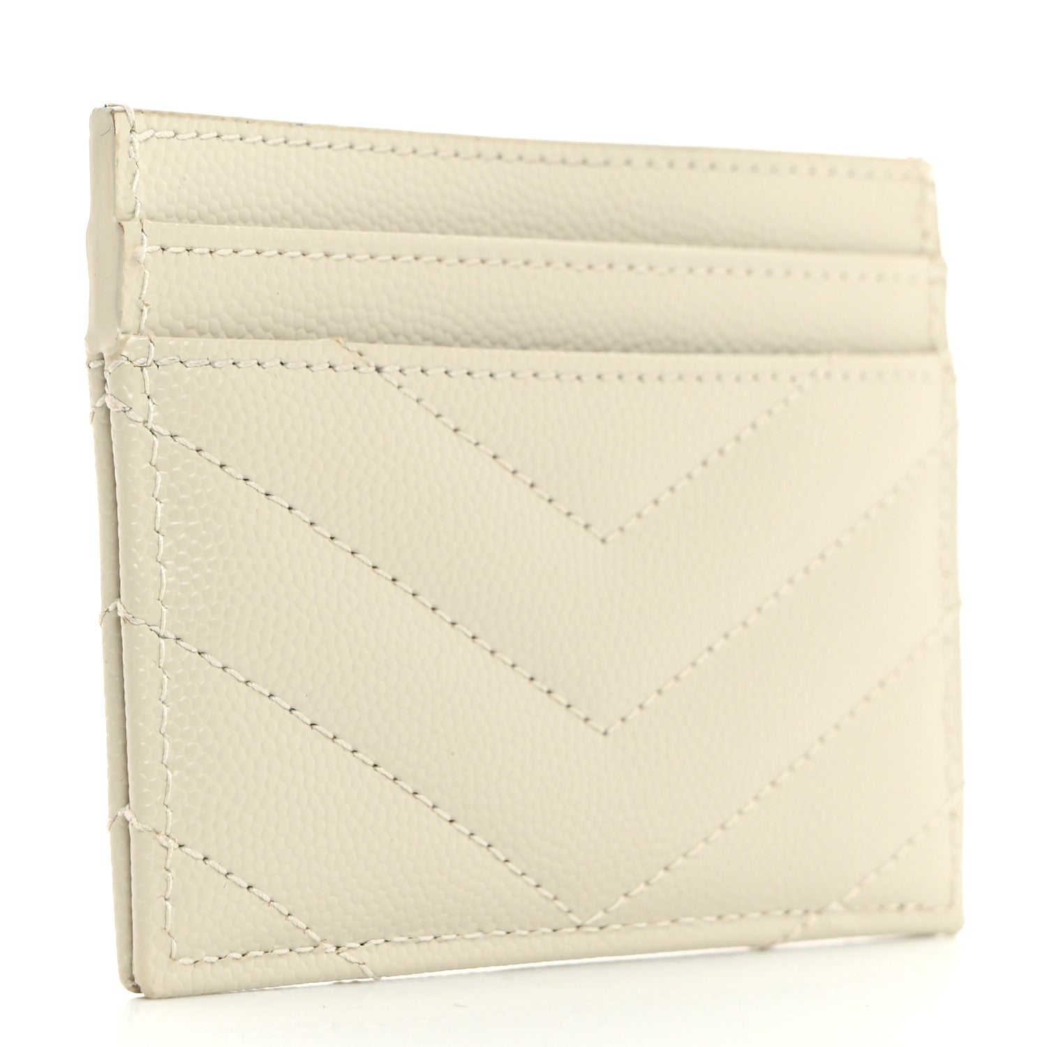 Saint Laurent Grain De Poudre Matelasse Chevron Monogram Credit Card Case Crema Soft 3 of 7
