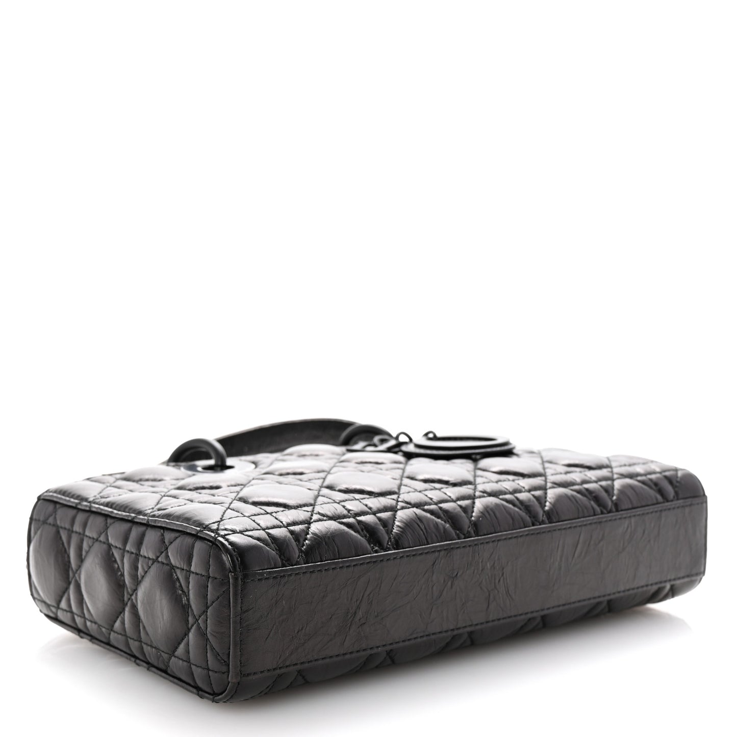 Crinkled Calfskin Cannage Medium Lady D-Joy Black