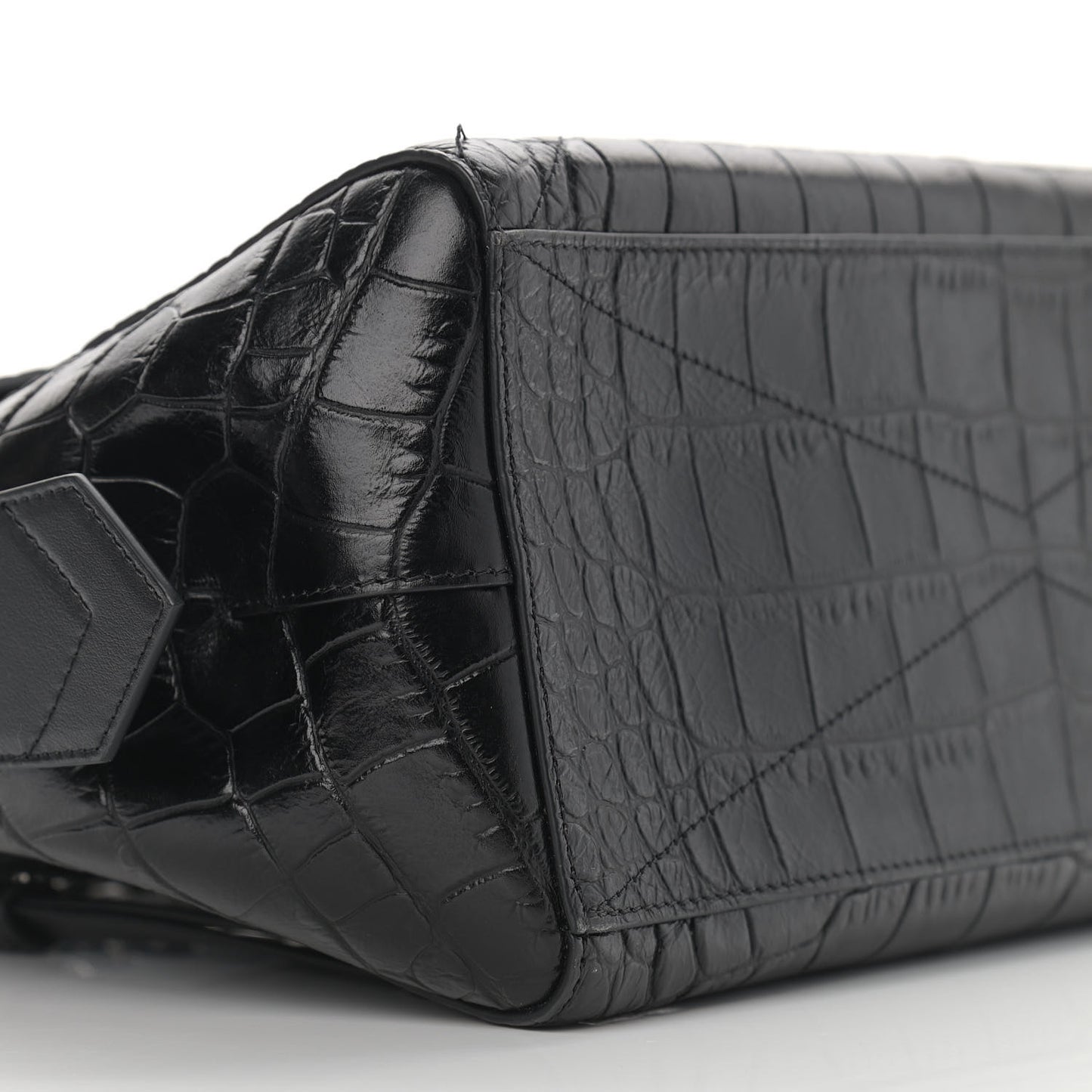 Crocodile Embossed Calfskin Medium ID Flap Black