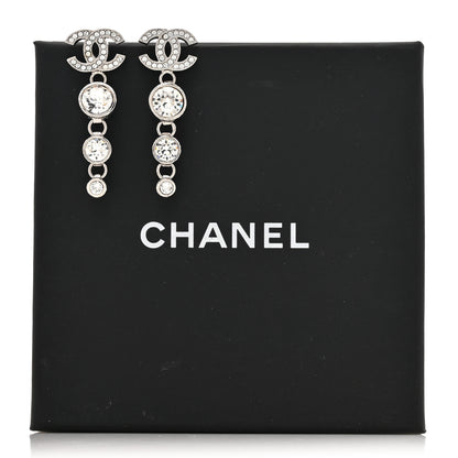 Chanel Metal Crystal CC Drop Earrings Silver 5 of 5