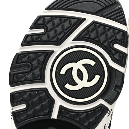 Chanel Nylon Suede Calfskin Printed CC Sneakers 35 White Black 6 of 9
