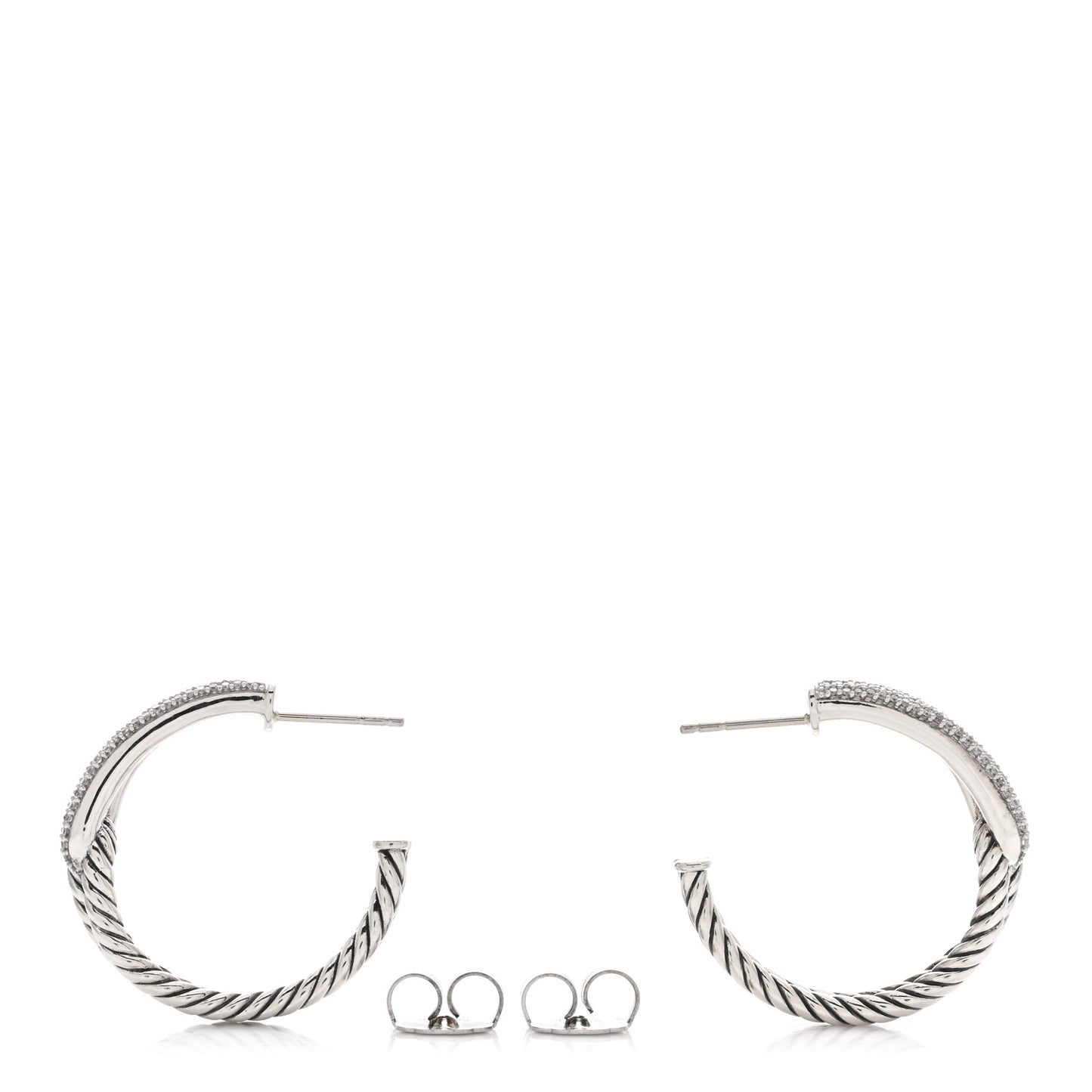 Sterling Silver Diamond Single Loop Labyrinth Hoop Earrings