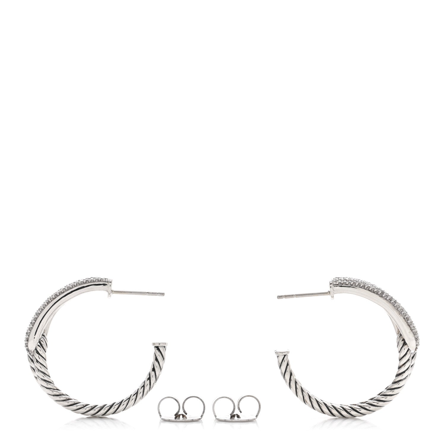 David Yurman Sterling Silver Diamond Single Loop Labyrinth Hoop Earrings 3 of 4