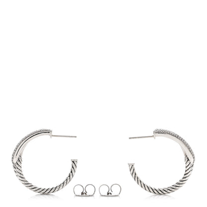 David Yurman Sterling Silver Diamond Single Loop Labyrinth Hoop Earrings 3 of 4