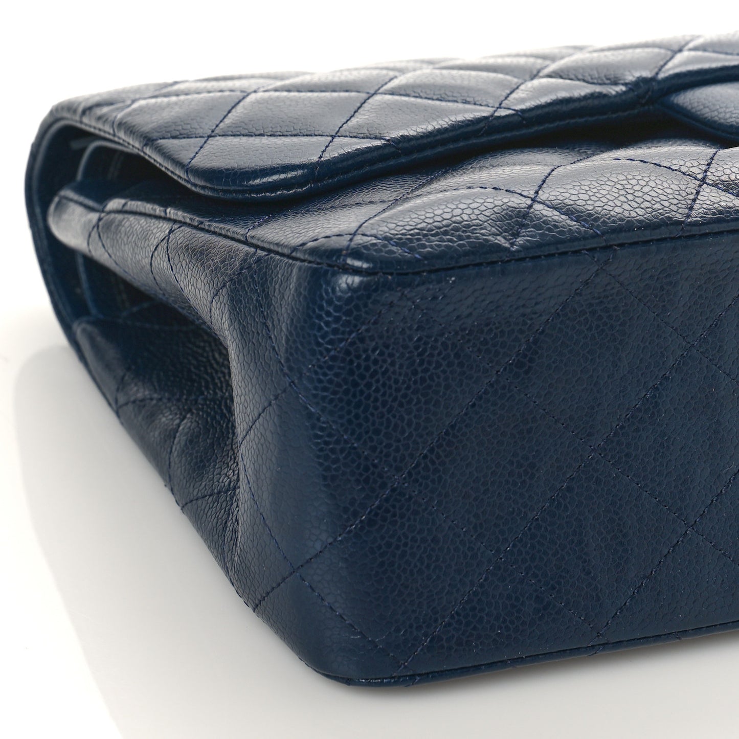 Caviar Quilted Jumbo Double Flap Navy Blue