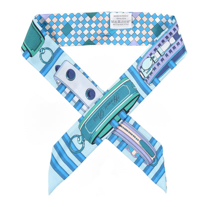 Hermes Silk Colliers De Chiens Remix Twilly White Turquoise 1 of 4