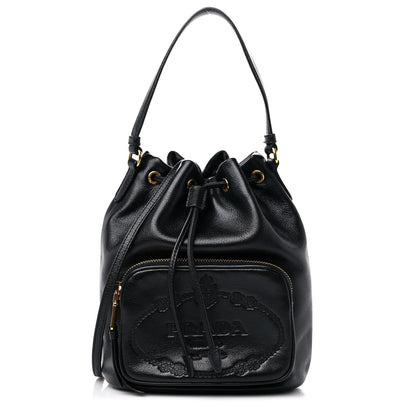 Prada Glace Calfskin Embossed Secchiello Bucket Bag Black 1 of 9
