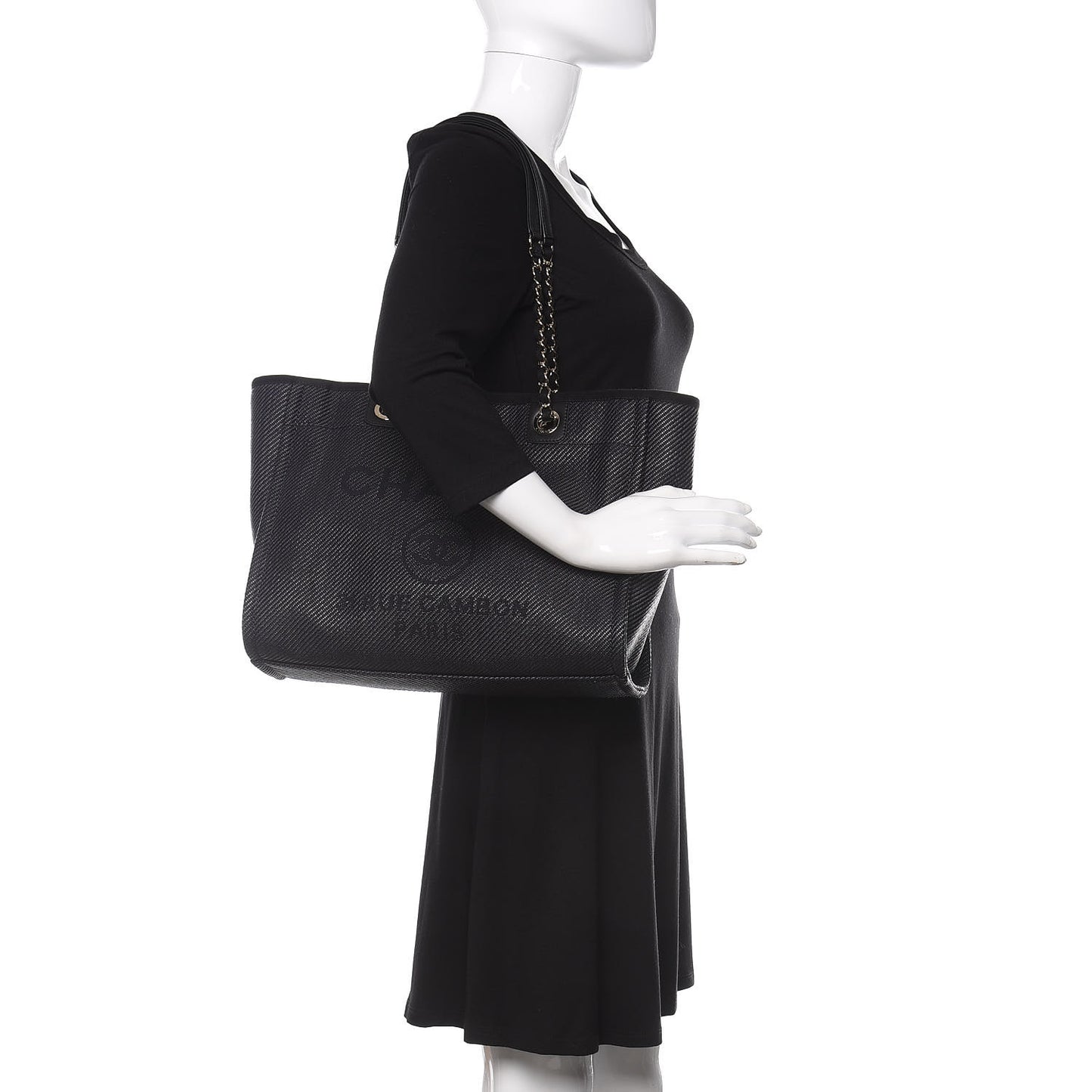Mixed Fibers Calfskin Small Deauville Tote Black