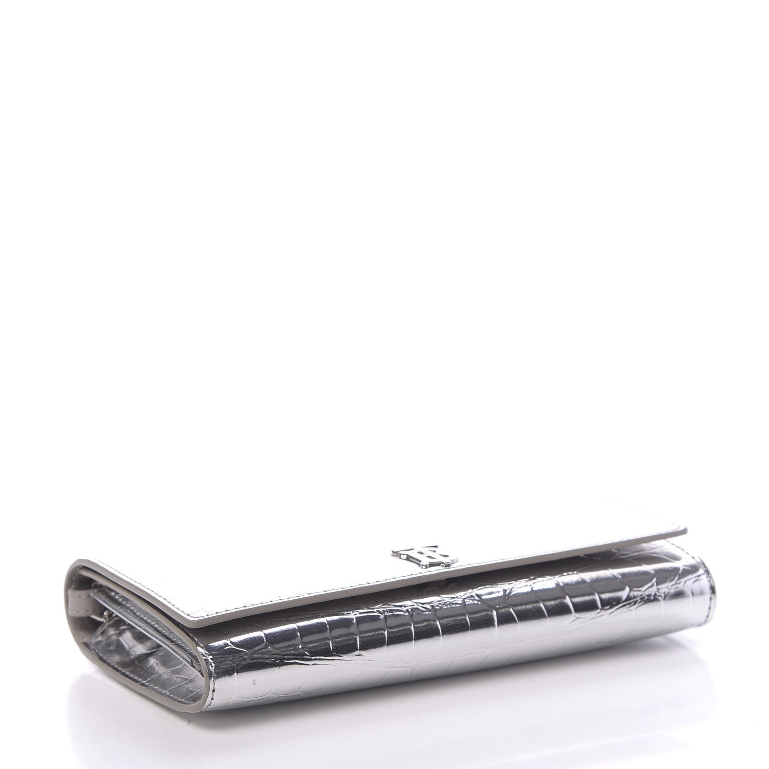 Burberry Metallic Calfskin Crocodile Embossed Hannah Wallet On Chain Silver 4 of 11
