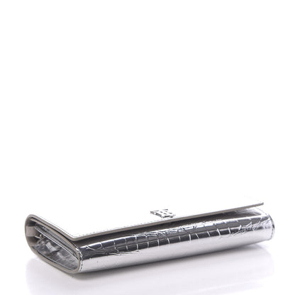Burberry Metallic Calfskin Crocodile Embossed Hannah Wallet On Chain Silver 4 of 11