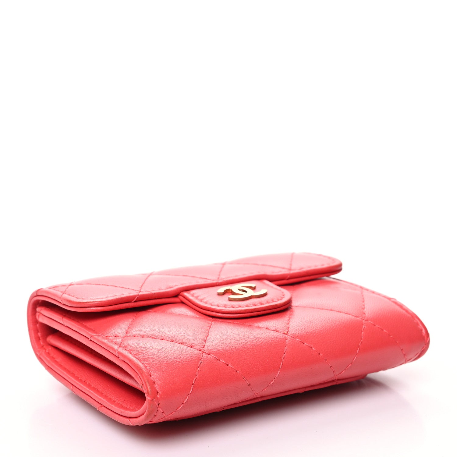 Chanel Lambskin Quilted Flap Card Holder Wallet Coral 4 of 13