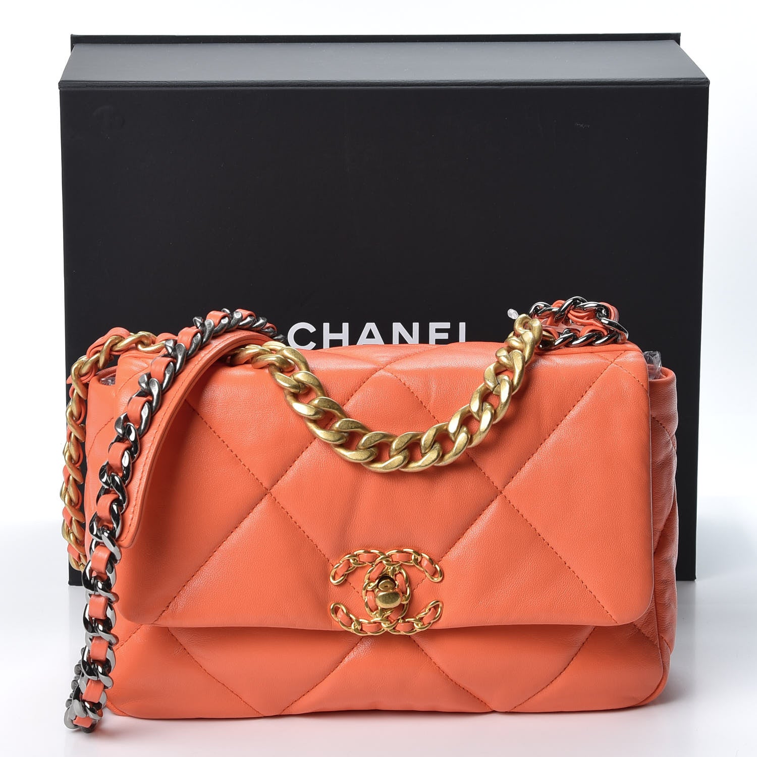 Chanel Goatskin Quilted Medium 19 Flap Orange 10 of 10