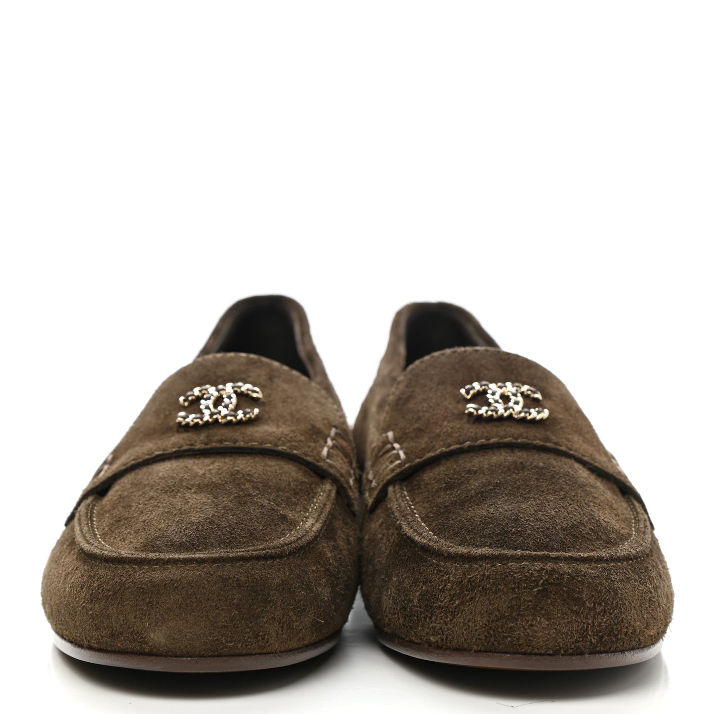Suede Calfskin CC Chain Mocassin Loafers 37.5 Brown