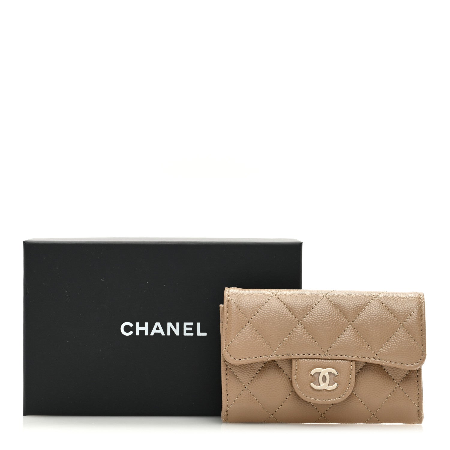 Chanel Caviar Quilted Flap Card Holder Wallet Beige 8 of 8