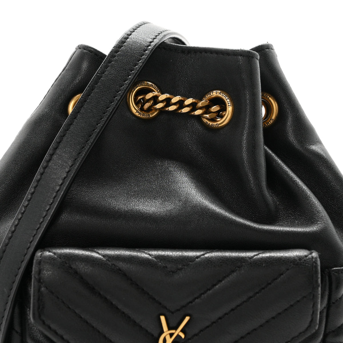 Lambskin Matelasse Monogram Joe Nano Bucket Bag Black