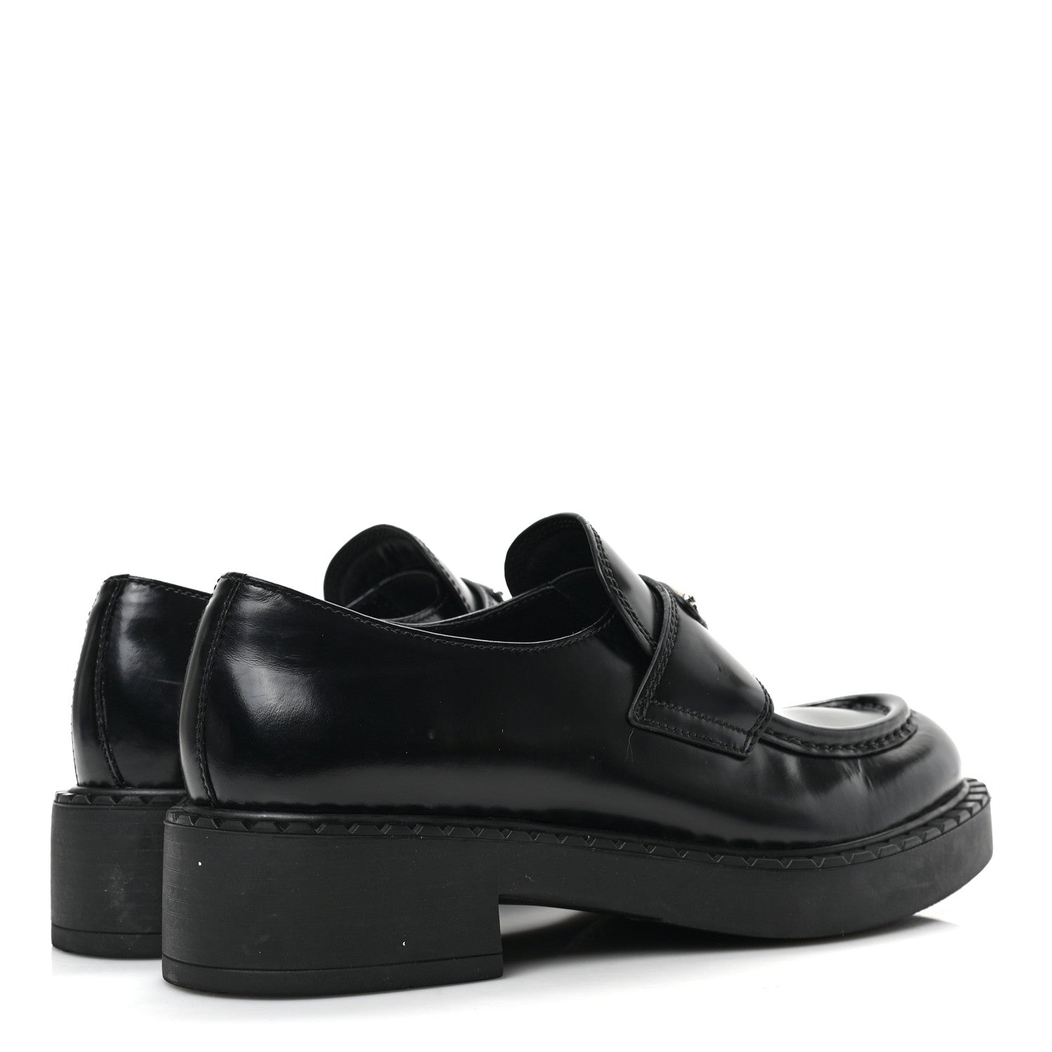 Prada Spazzolato Metal Triangle Logo 50mm Loafers 37 Black 4 of 7