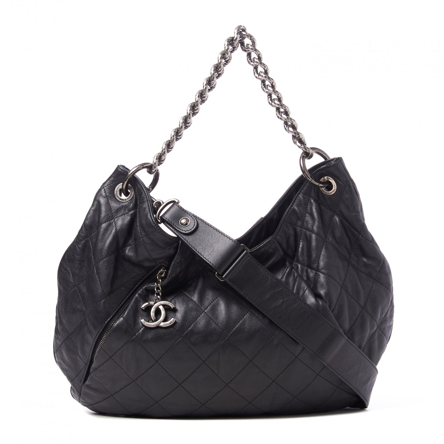 Calfskin Coco Pleats Hobo Black