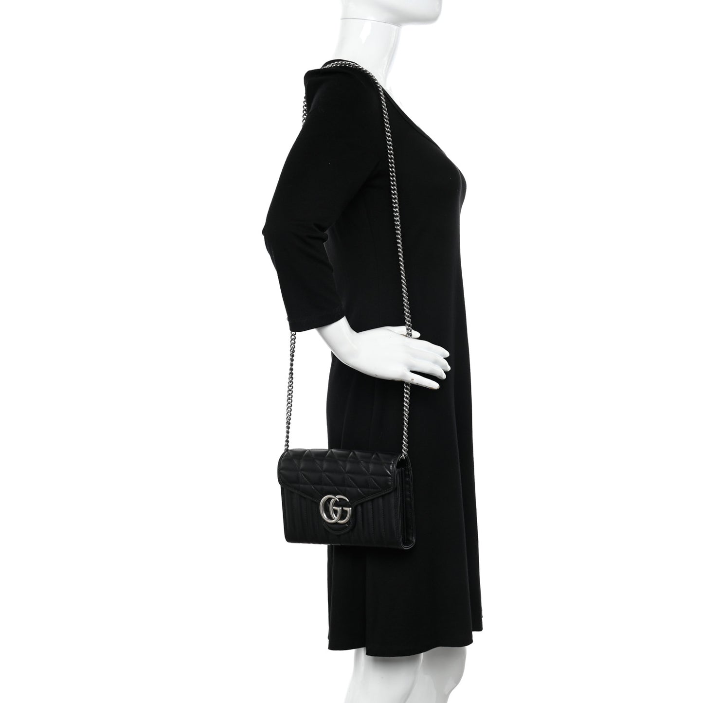 Calfskin Matelasse Aria GG Marmont Chain Wallet Black