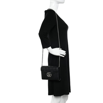 Gucci Calfskin Matelasse Aria GG Marmont Chain Wallet Black 2 of 12