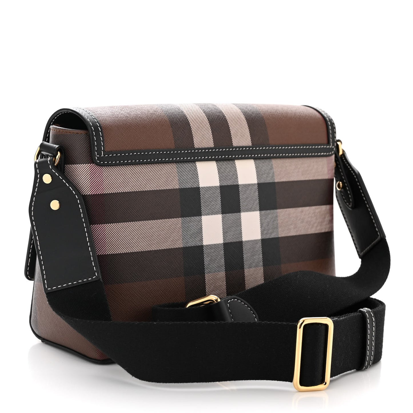 Calfskin Giant Check E-Canvas Note Crossbody Bag Dark Birch Brown