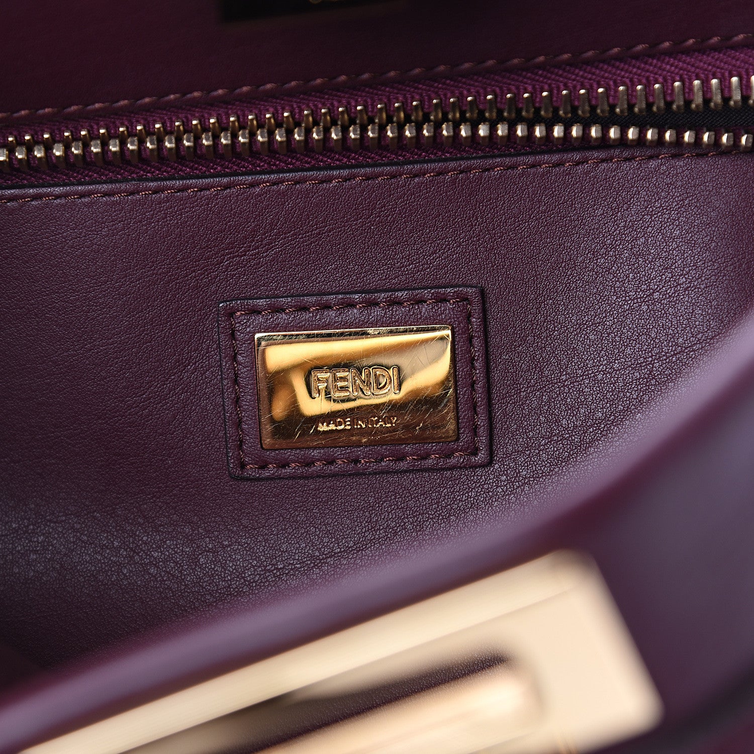 Fendi Vitello Seta Waves Bi-Color Medium Peekaboo Iconic Satchel Bordeaux Latte 6 of 9