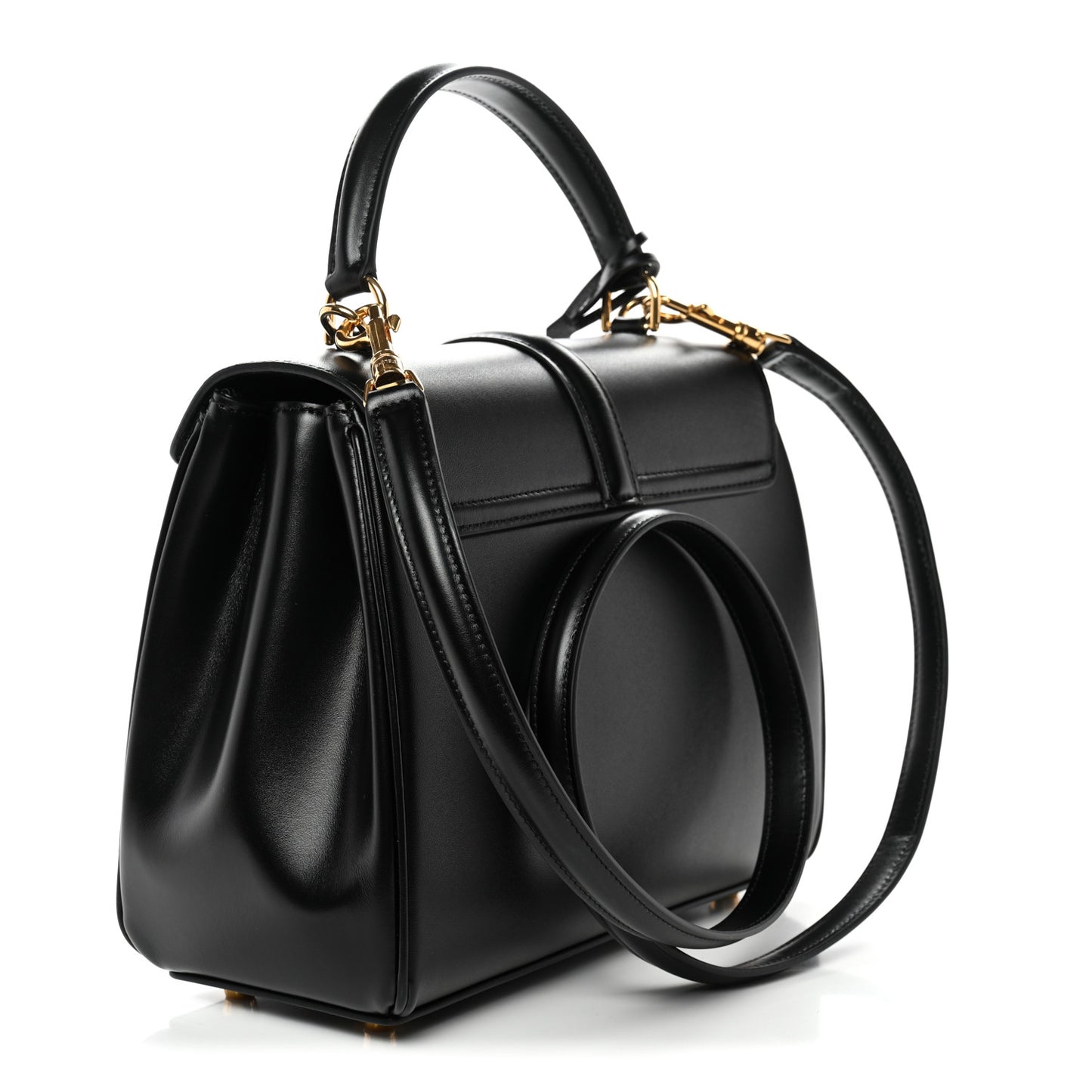 Satinated Calfskin Small 16 Top Handle Bag Black