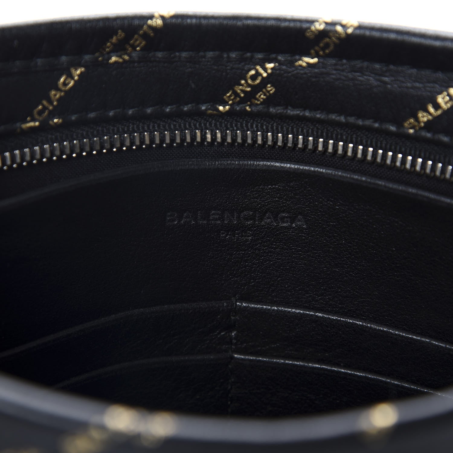 Balenciaga Calfskin Allover Logo Bazar Pochette Crossbody Black Gold 8 of 11