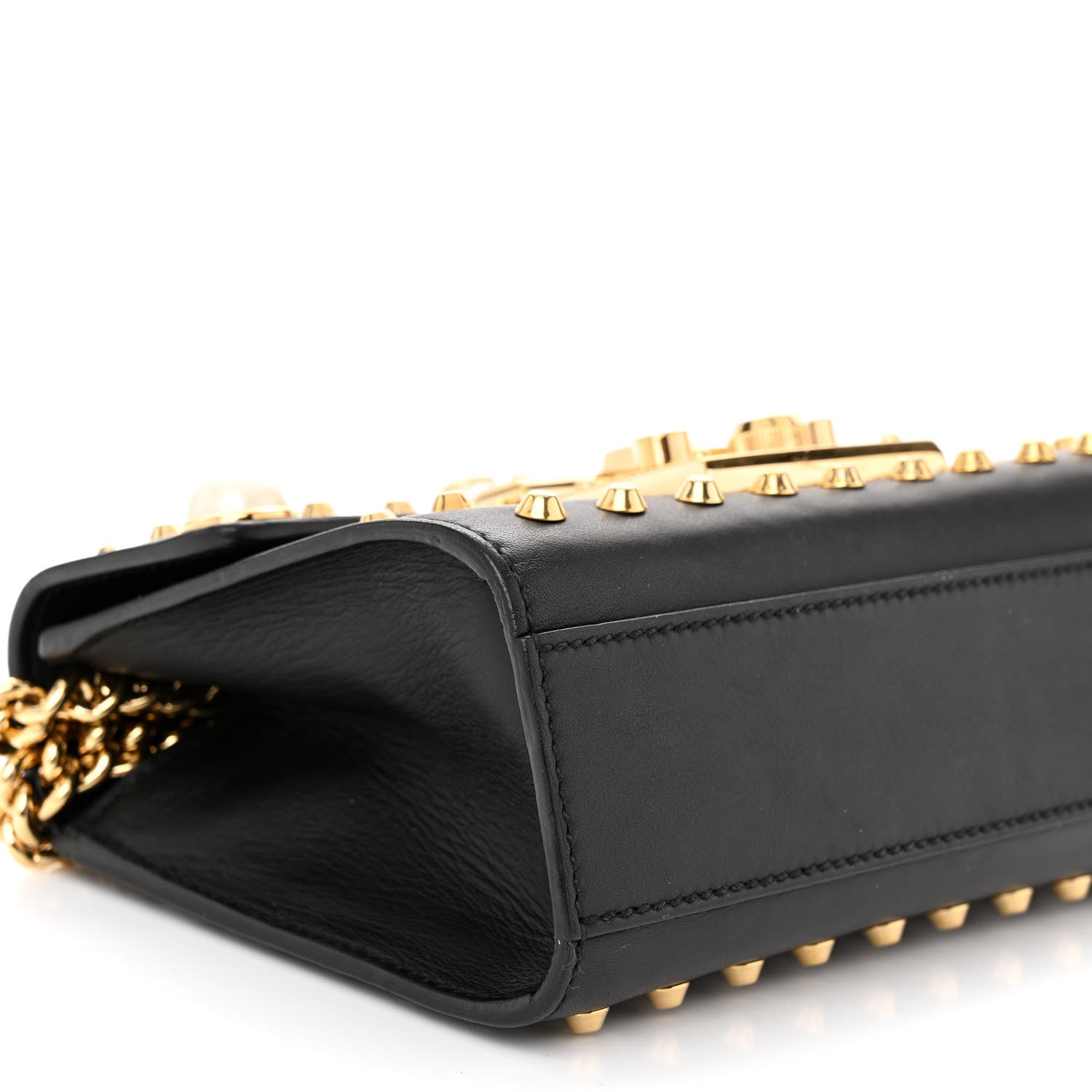Gucci Calfskin Studded Small Padlock Shoulder Bag Black 9 of 12