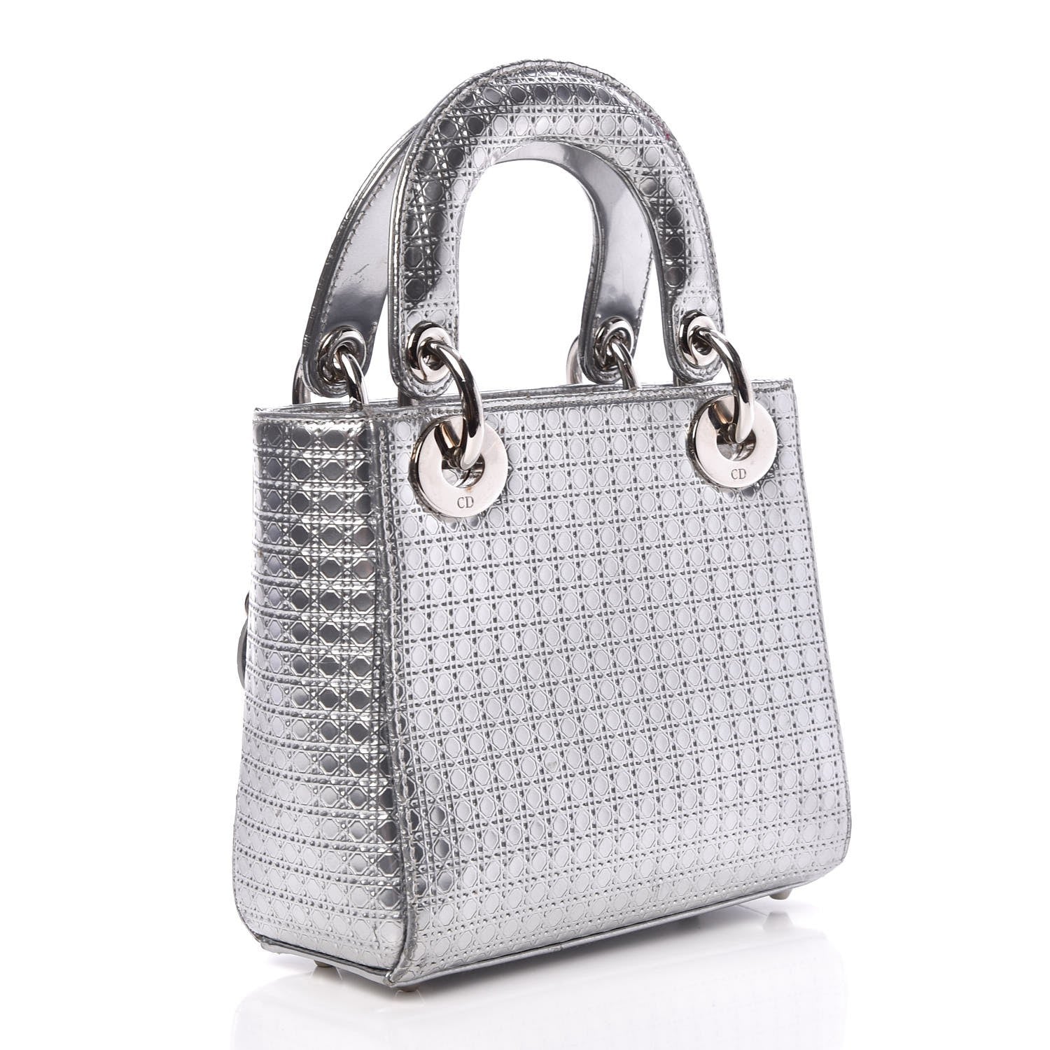 Christian Dior Metallic Patent Micro-Cannage Mini Lady Dior Silver 3 of 9