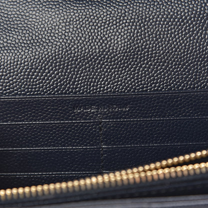 Saint Laurent Grain De Poudre Matelasse Chevron Monogram Flap Wallet Deep Marine 7 of 12