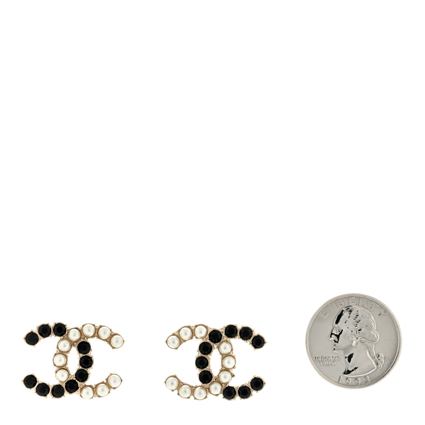 Crystal Pearl CC Stud Earrings Black Silver