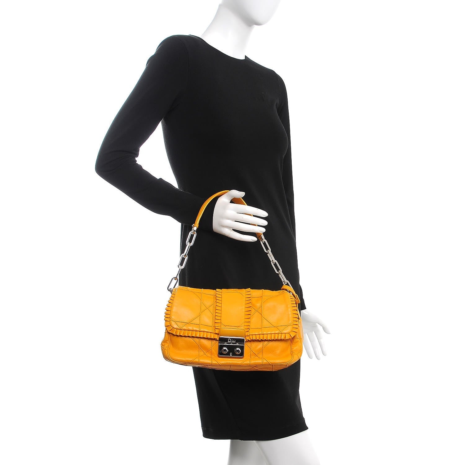 Christian Dior Lambskin Cannage Ruffle New Lock Flap Yellow 3 of 35