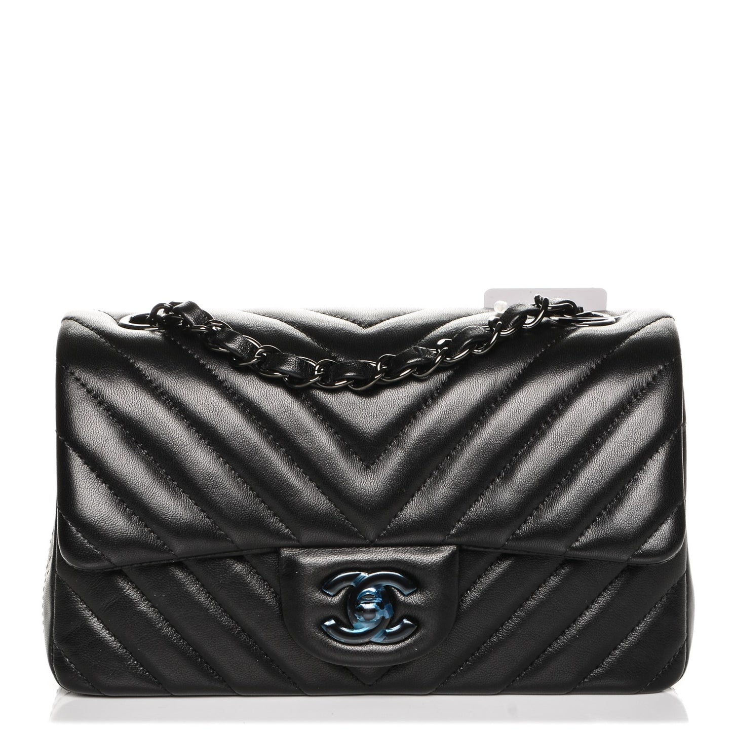 Lambskin Chevron Quilted Mini Rectangular Flap So Black