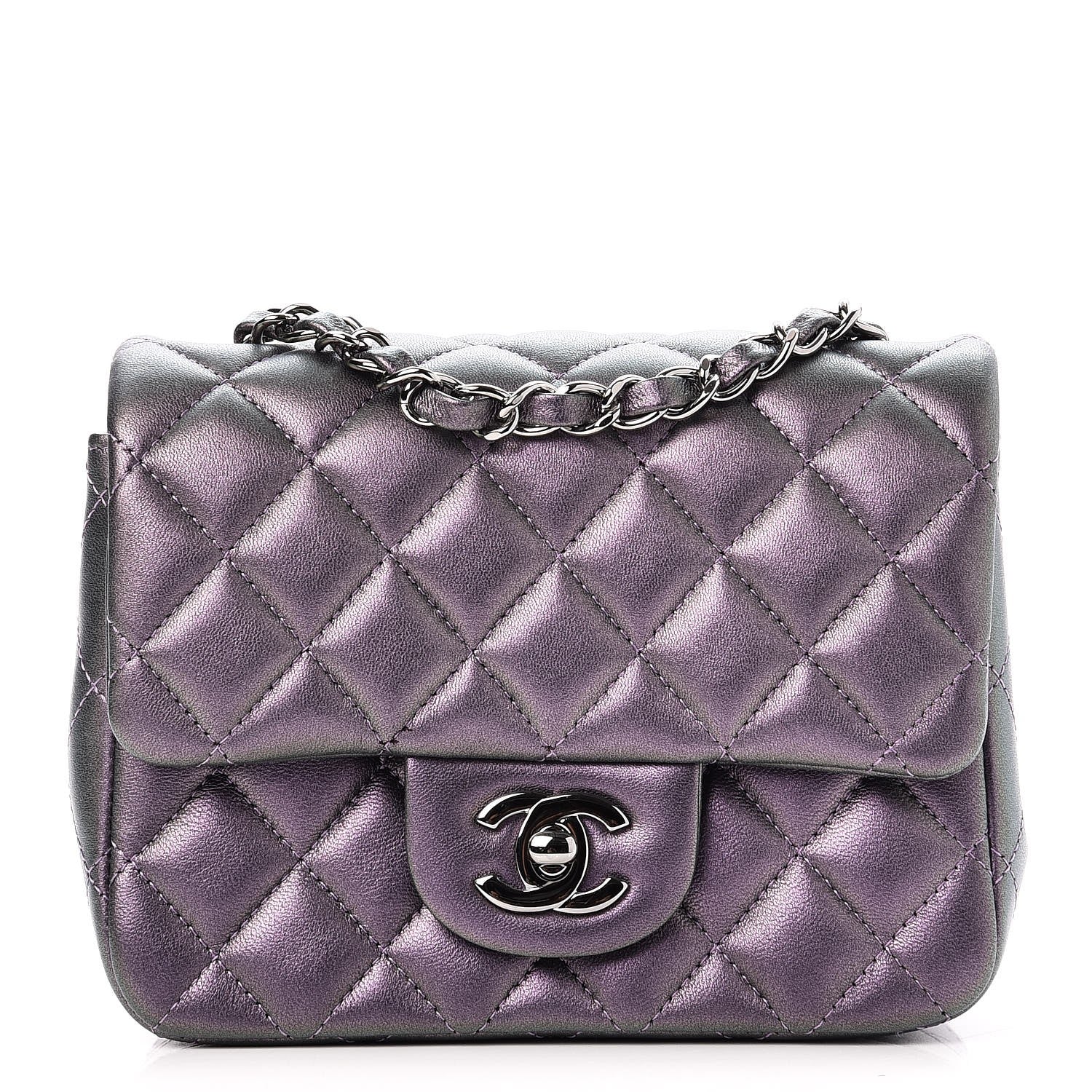 Chanel Iridescent Lambskin Quilted Mini Square Flap Dark Purple 1 of 8