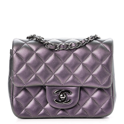 Chanel Iridescent Lambskin Quilted Mini Square Flap Dark Purple 1 of 8
