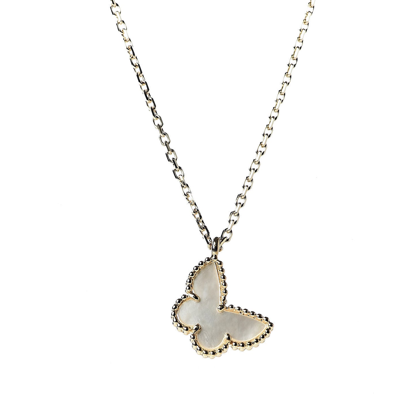 18K Yellow Gold Mother of Pearl Sweet Alhambra Butterfly Pendant Necklace