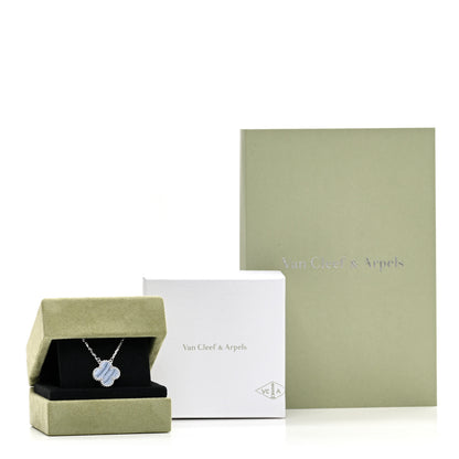 Van Cleef & Arpels 18k White Gold Chalcedony Vintage Alhambra Pendant Necklace 6 of 6