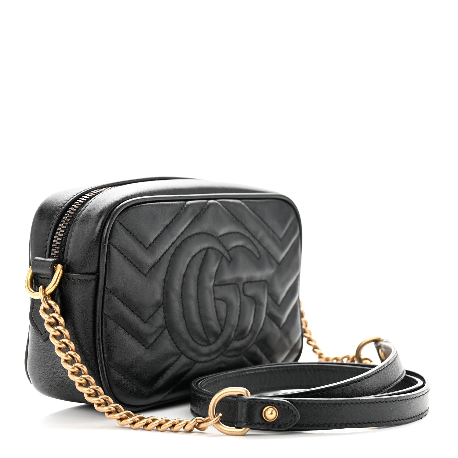 Gucci Calfskin Matelasse Mini GG Marmont Chain Shoulder Bag Black 3 of 12