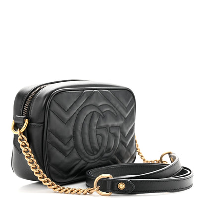Gucci Calfskin Matelasse Mini GG Marmont Chain Shoulder Bag Black 3 of 12